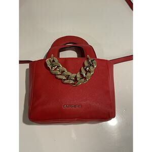 Studio F Red Handbag Tote Crossbody Gold Chunky Chain Detail